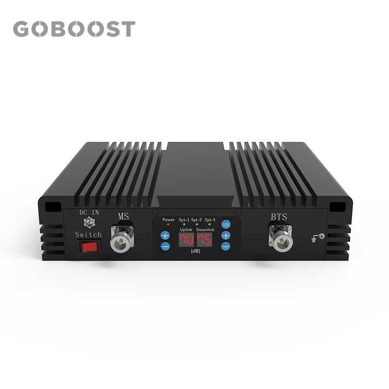 GOBOOST repeater 1800 2100 2600 MHz 27 dbm power high gain 75dbi Triple band booster for 2G 3G 4G mobile network repeater